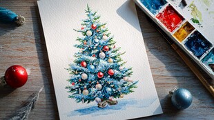 水彩画中的精美圣诞树