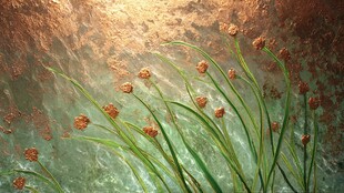 铜绿背景下的花卉艺术画