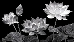 黑白莲花素描艺术图