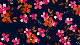 深蓝色底多彩花卉图案