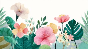 缤纷花卉与绿叶的清新组合