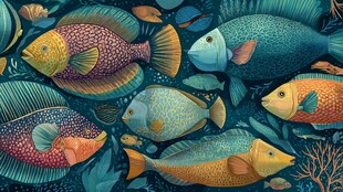 多彩海洋鱼群的梦幻图景