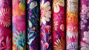 多彩花卉图案布料展示