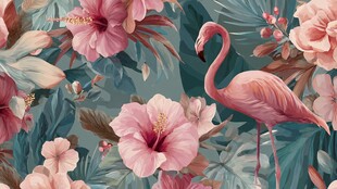 火烈鸟与花卉的热带风情