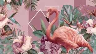 粉色火烈鸟与花卉绿植