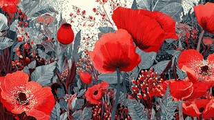 红色罂粟花的静谧花卉图景