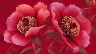 艳丽红牡丹绽放