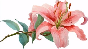 粉色百合花插画特写