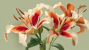 橙白相间百合花插画