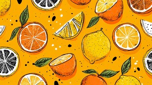 手绘柑橘水果无缝图案