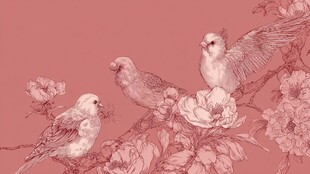 枝头栖鸟与繁花