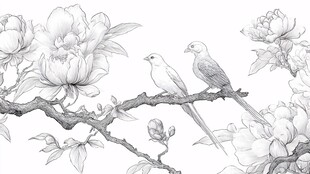 花鸟图 双鸟栖于繁花枝头