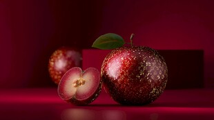 红底上的诱人山楂果实