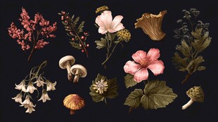复古风植物与蘑菇插画集