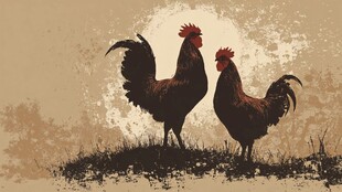 双鸡立影 复古田园风情
