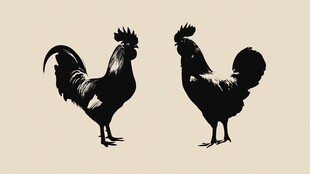 双雄对峙的公鸡剪影