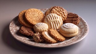 美味多样的饼干摆放在盘中