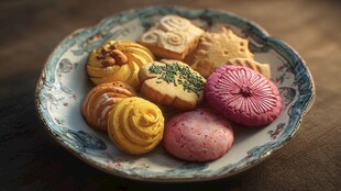 精致多彩曲奇摆于瓷盘