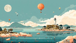 梦幻海岛热气球浪漫风景