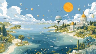 梦幻海滨热气球奇幻景观