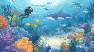 潜水员与鲨鱼的海底奇遇