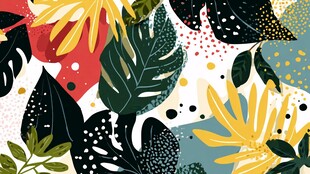 热带植物图案的多彩插画