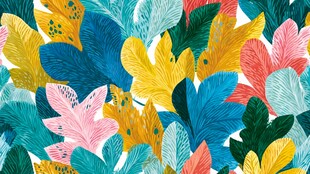 多彩手绘叶片图案背景