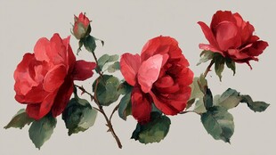 娇艳红玫瑰水彩插画