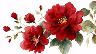 红花朵朵绽放水彩画