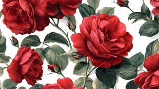 复古红玫瑰花卉图案