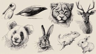 手绘动物头像集合