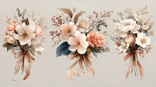 复古风三色花卉花束插画