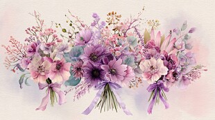 梦幻紫粉系手绘花卉花束