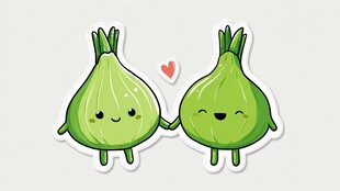 可爱葱头情侣甜蜜牵手