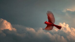 红雀翱翔于云海之上