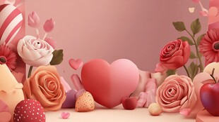 浪漫粉色系爱心花卉场景