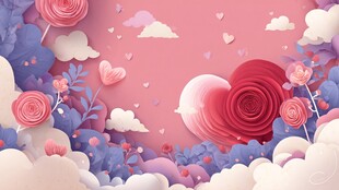 梦幻浪漫爱心花卉云朵场景