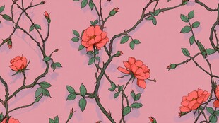 粉色背景上的蔷薇花图案