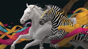 白马斑马共舞绚丽彩带