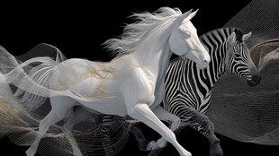 白马斑马共舞梦幻画面