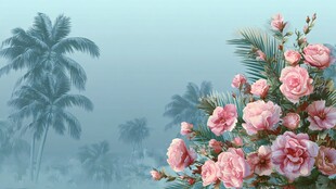 热带风情中的柔美粉色花卉