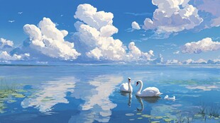 湖畔双天鹅的悠然时光