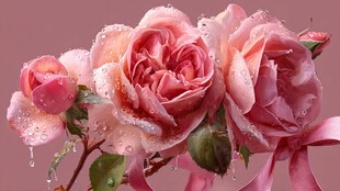 带露粉色玫瑰娇艳欲滴