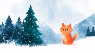雪地中的可爱橘猫