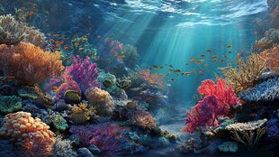 梦幻海底珊瑚与鱼群景观
