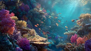 梦幻海底珊瑚与鱼群景观