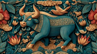 中式浮雕牛年吉祥图案