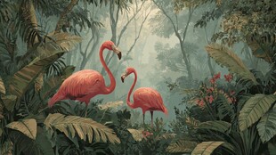 丛林中的粉色火烈鸟