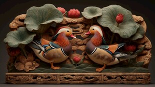 鸳鸯荷花木雕摆件