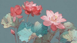 水墨风荷花绽放图